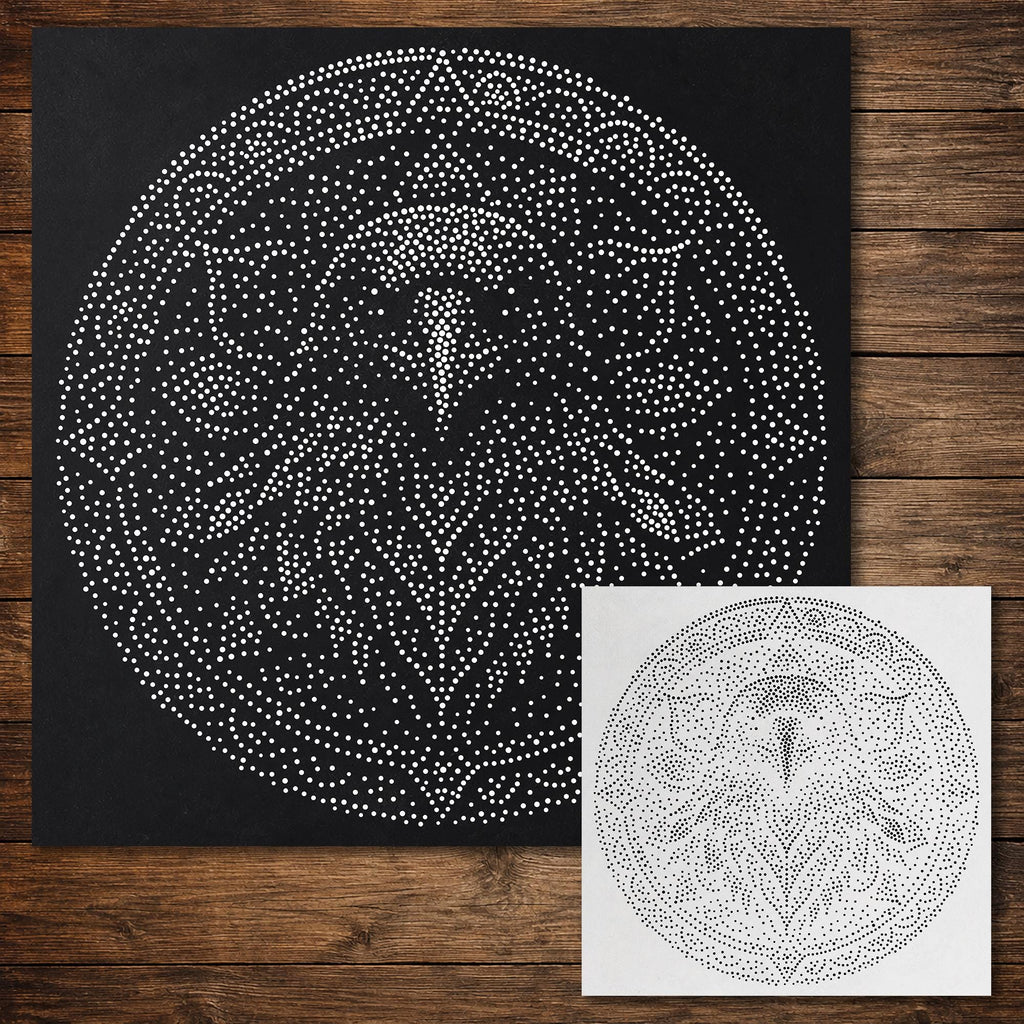 Raven Mandala Stipple Art Stencil | Realistic Mylar Wall Art, Crafts (Large - 300mm / 12" approx)