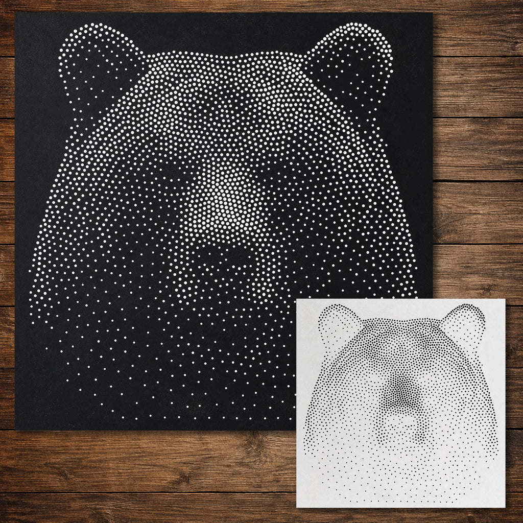Bear Stipple Art Stencil | Realistic Mylar Wall Art, Crafts (Large - 300mm / 12" approx)