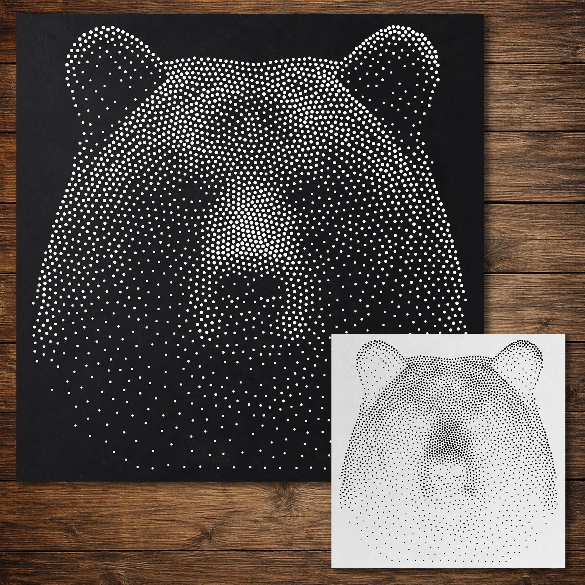 Bear Stipple Art Stencil | Realistic Mylar Wall Art, Crafts (Large - 300mm / 12" approx)