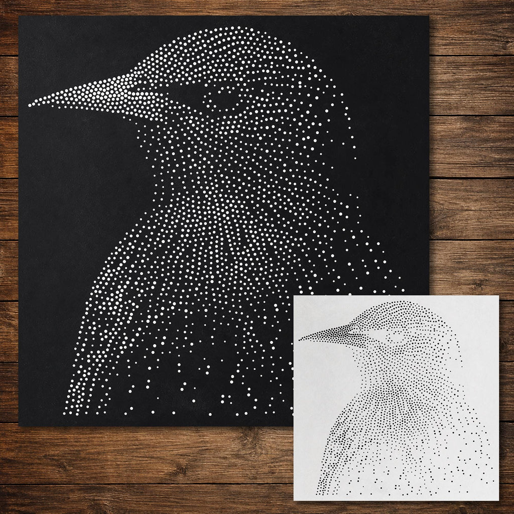 Starling Bird Stipple Art Stencil | Realistic Animal Mylar Craft Stencil (Large - 300mm / 12" approx)