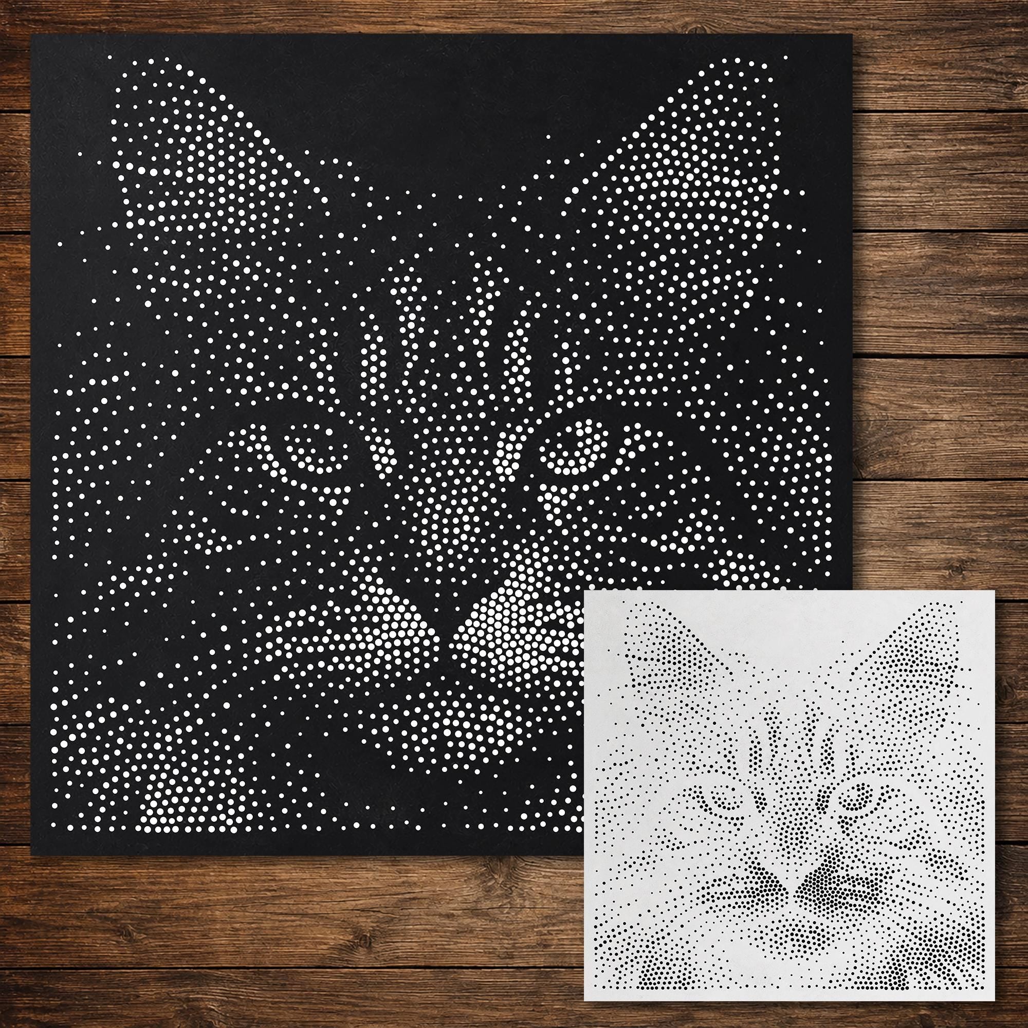 Cat Stipple Art Stencil | Realistic Mylar Wall Art, Crafts (Large - 300mm / 12" approx)
