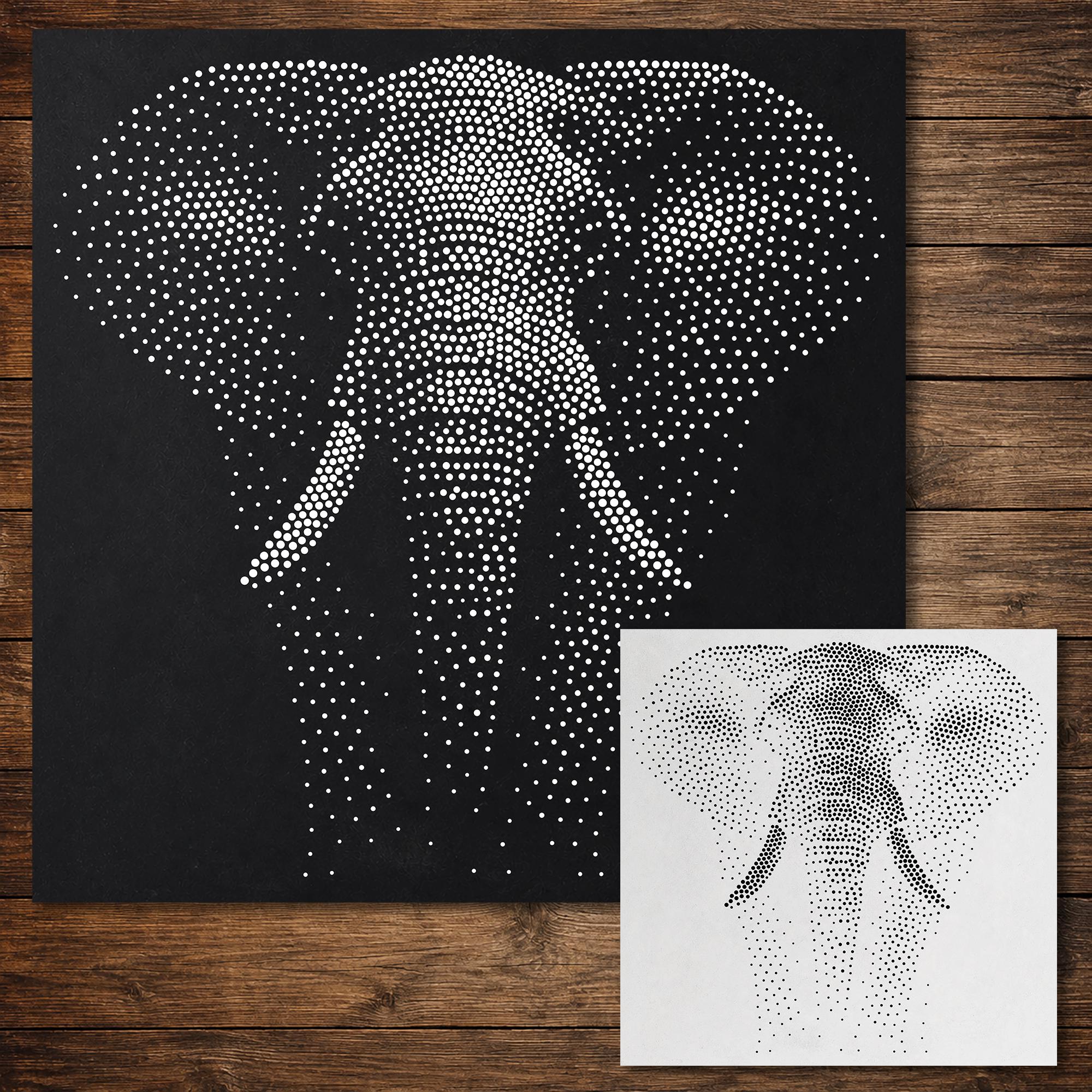 Realistic Elephant Stipple Art Stencil | Reusable Mylar Wall Crafts (Large - 300mm / 12" approx)