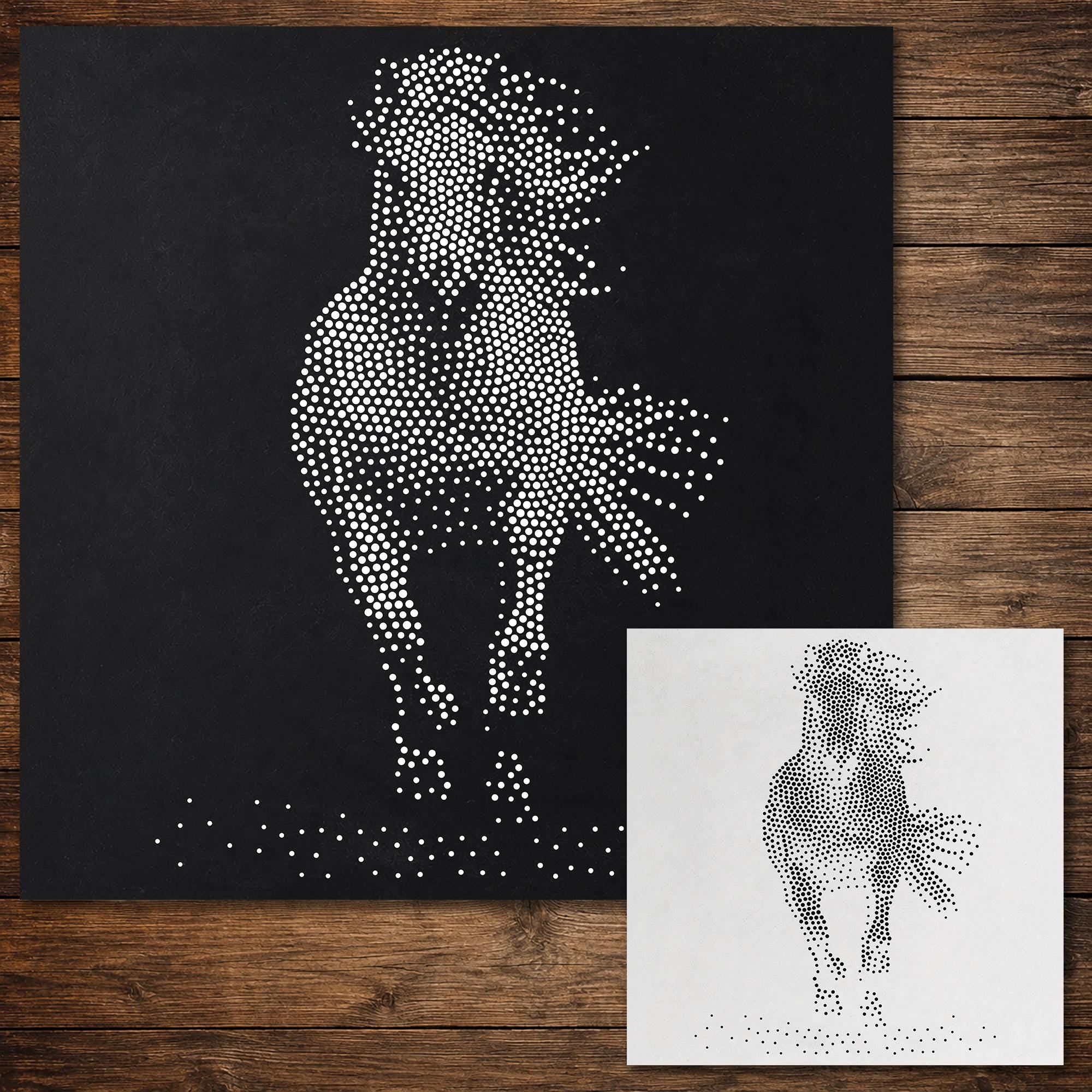 Galloping Horse Stipple Art Mylar Stencil | Realistic Wildlife Wall Crafts (Large - 300mm / 12" approx)