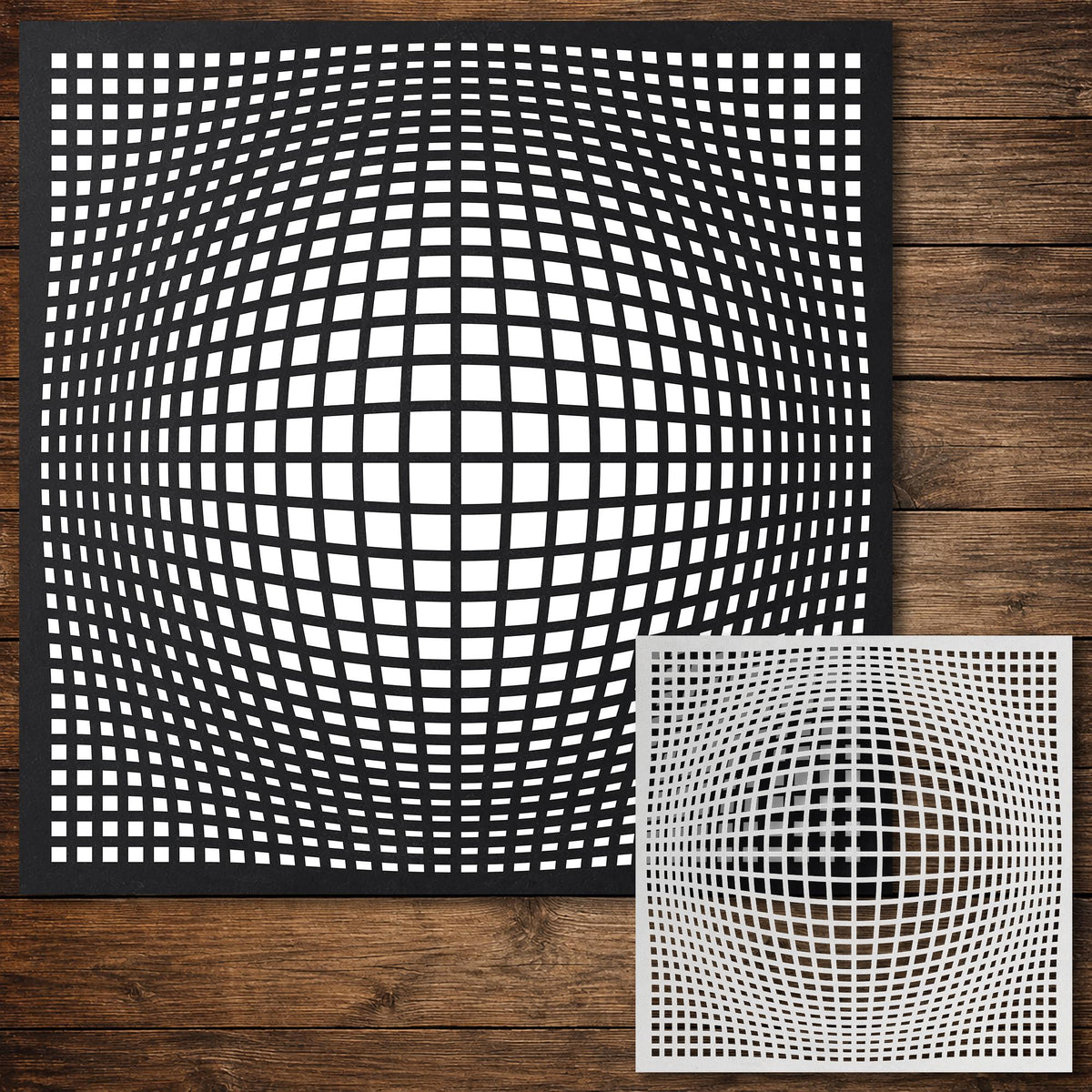 Geometric Grid #1 Stencil | Square Bulge | Detailed DIY Mylar Wall Art, Stipple Art Crafts (Large - 300mm / 12" approx)