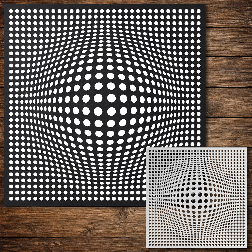 Geometric Grid #2 Stencil | Circle Bulge | Detailed DIY Mylar Wall Art, Stipple Art Crafts (Large - 300mm / 12" approx)