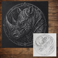 Tribal Rhino Mandala Stencil reusable Mylar stencil, 300 x 300 mm