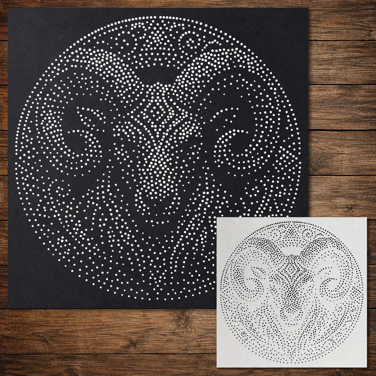 Tribal Ram Mandala Stencil reusable Mylar stencil, 300 x 300 mm