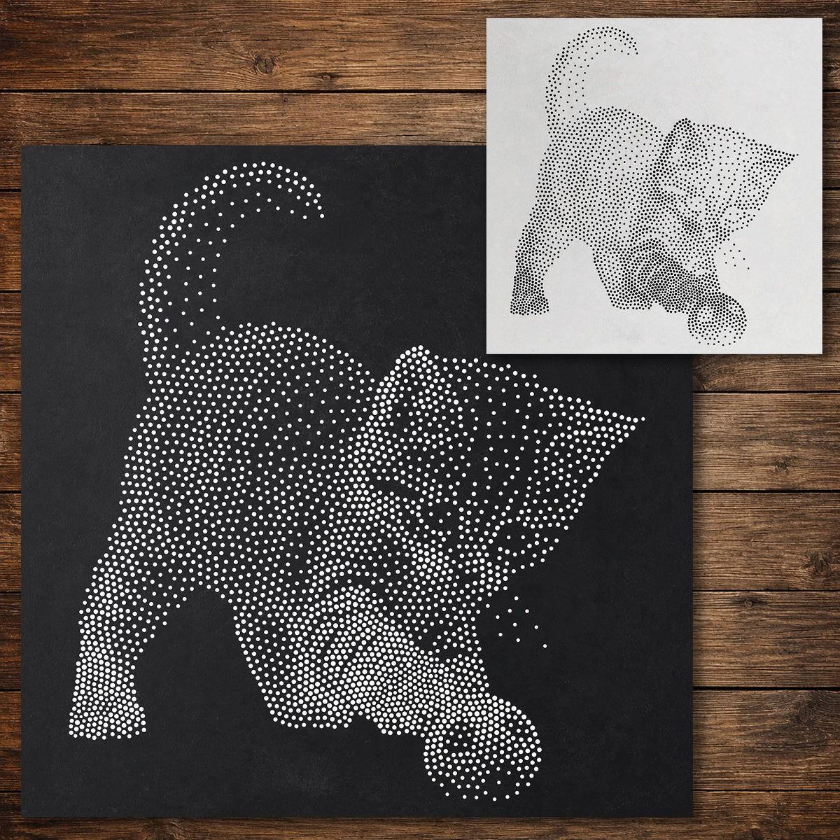 Cute Kitten Playing With Ball Stencil reusable Mylar stencil, 300 x 300 mm
