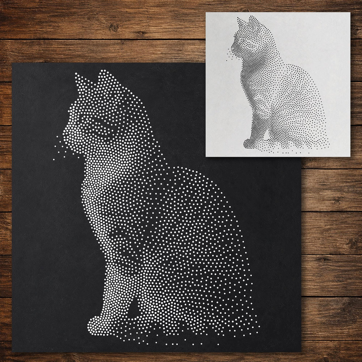 Cat Sitting Stencil reusable Mylar stencil, 300 x 300 mm