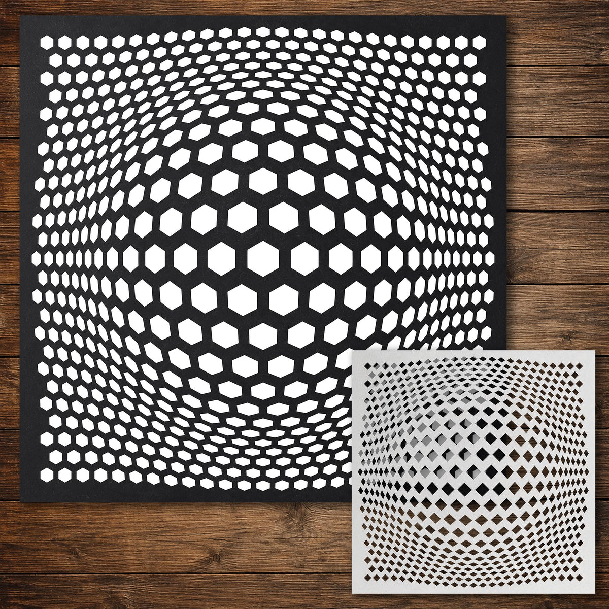 Geometric Grid #4 Stencil | Staggered Hexagon Bulge | Detailed DIY Mylar Wall Art, Stipple Art Crafts (Large - 300mm / 12" approx)