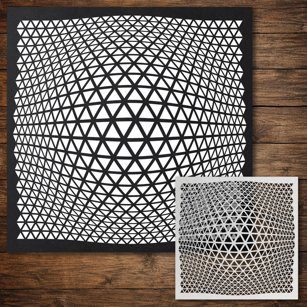 Geometric Grid #6 Stencil | Triangle Bulge | Detailed DIY Mylar Wall Art, Stipple Art Crafts (Large - 300mm / 12" approx)