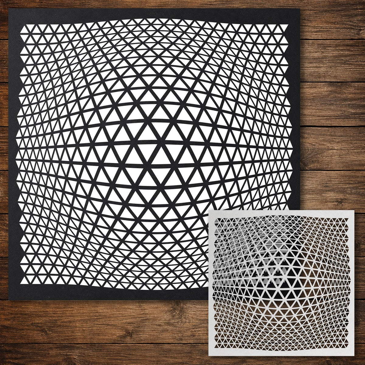 Geometric Grid #6 Stencil | Triangle Bulge | Detailed DIY Mylar Wall Art, Stipple Art Crafts (Large - 300mm / 12" approx)