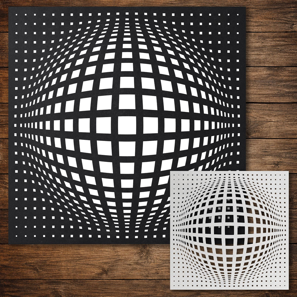 Geometric Grid #10 Stencil | Square Bulge Gradient | Detailed DIY Mylar Wall Art, Stipple Art Crafts (Large - 300mm / 12" approx)