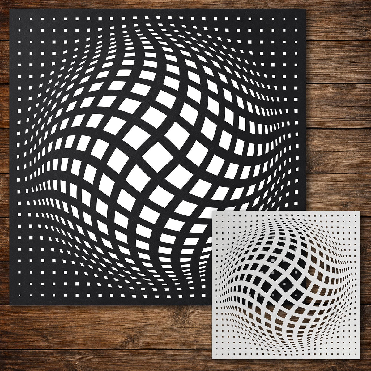 Geometric Grid #11 Stencil | Square Bulge Gradient Twist | Detailed DIY Mylar Wall Art, Stipple Art Crafts (Large - 300mm / 12" approx)