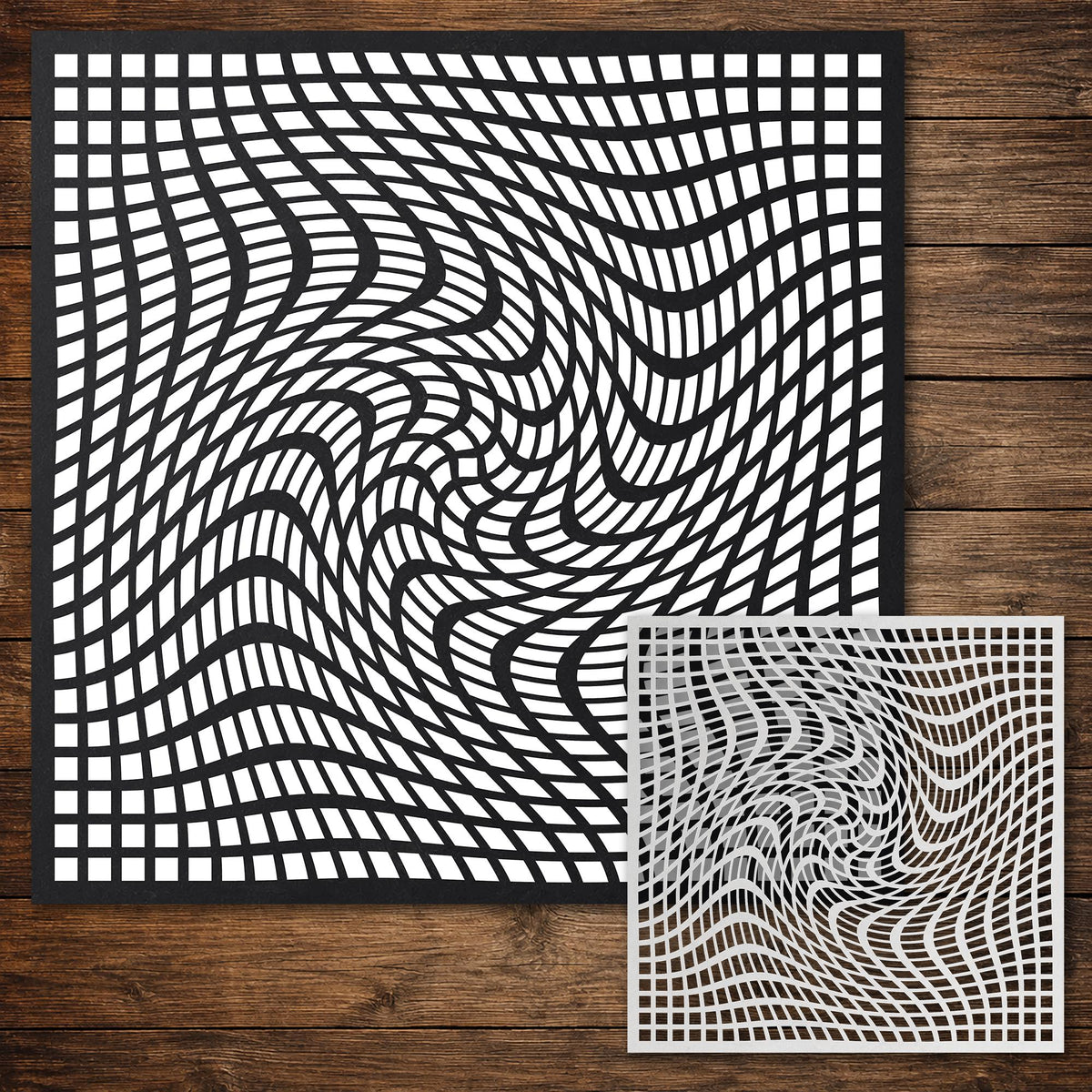 Geometric Grid #8 Stencil | Square Twist | Detailed DIY Mylar Wall Art, Stipple Art Crafts (Large - 300mm / 12" approx)