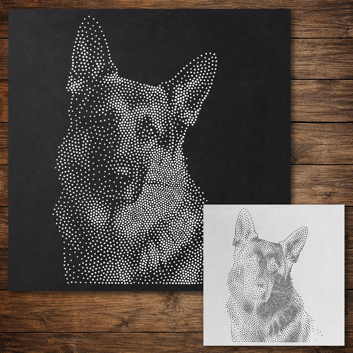 German Shepherd Dog Stencil reusable Mylar stencil, 300 x 300 mm