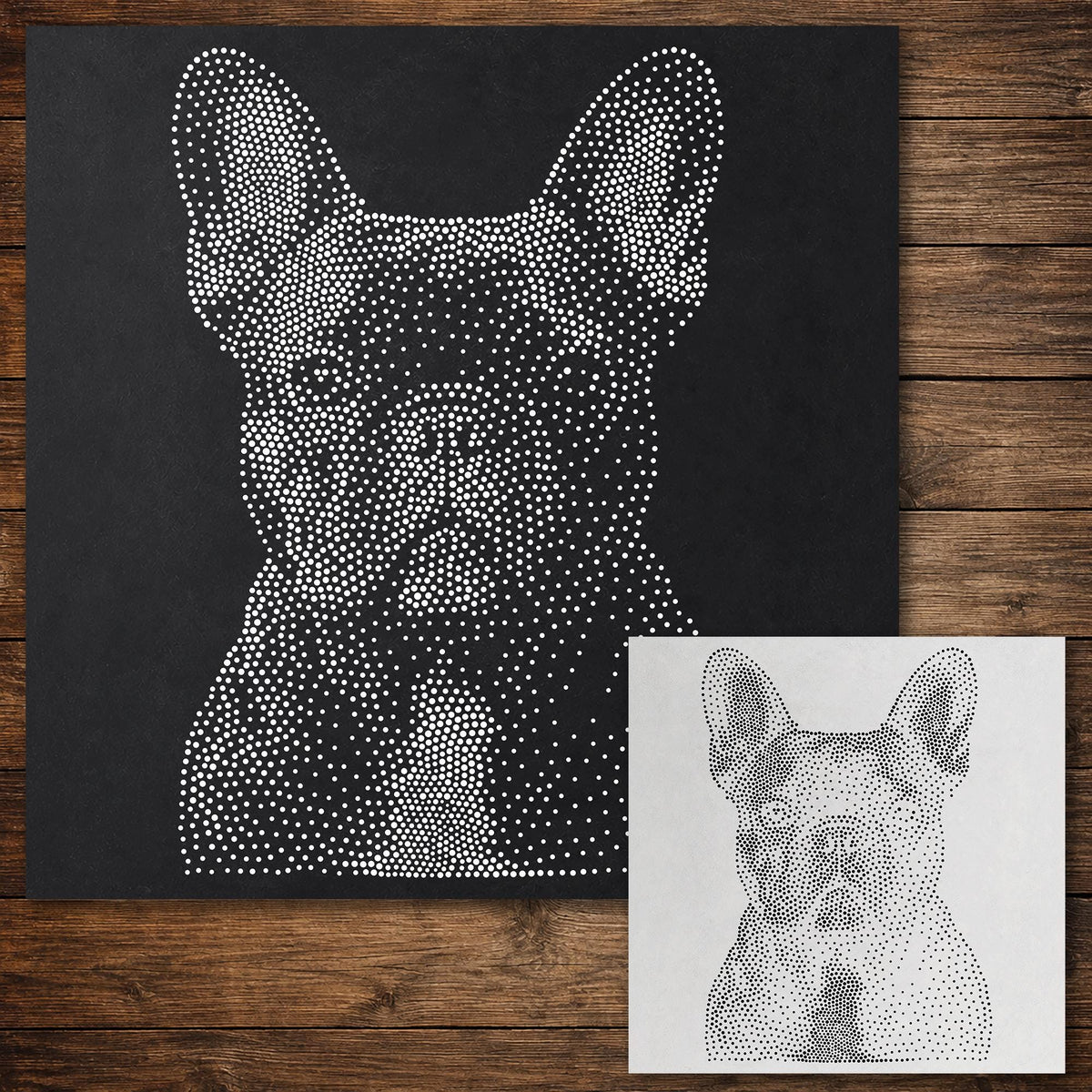French Bulldog Dog Stencil reusable Mylar stencil, 300 x 300 mm
