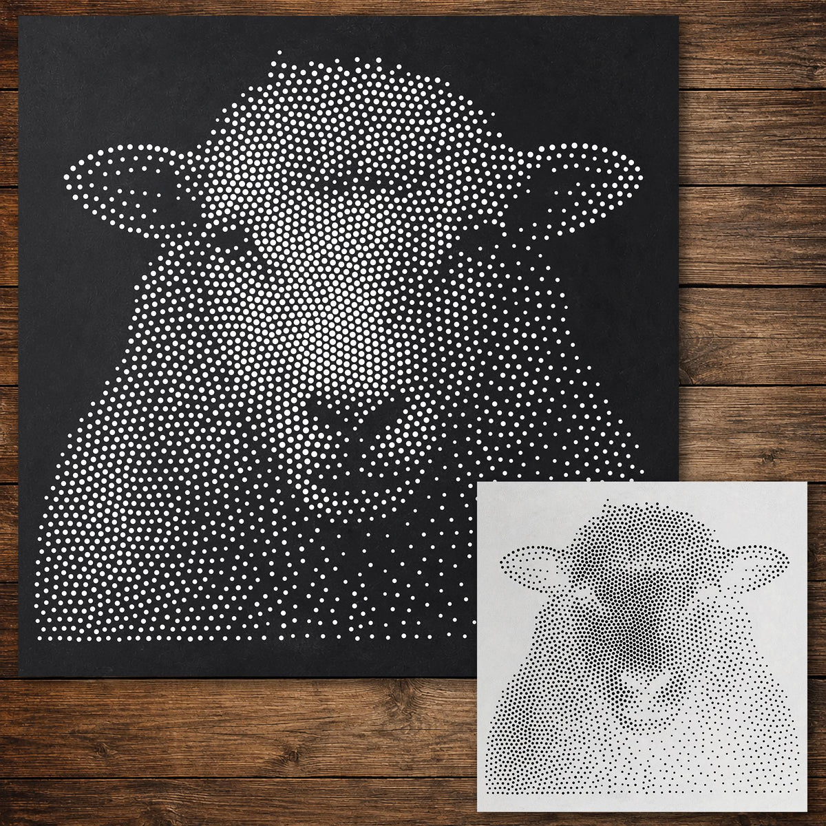 Sheep Face Portrait Stencil reusable Mylar stencil, 300 x 300 mm