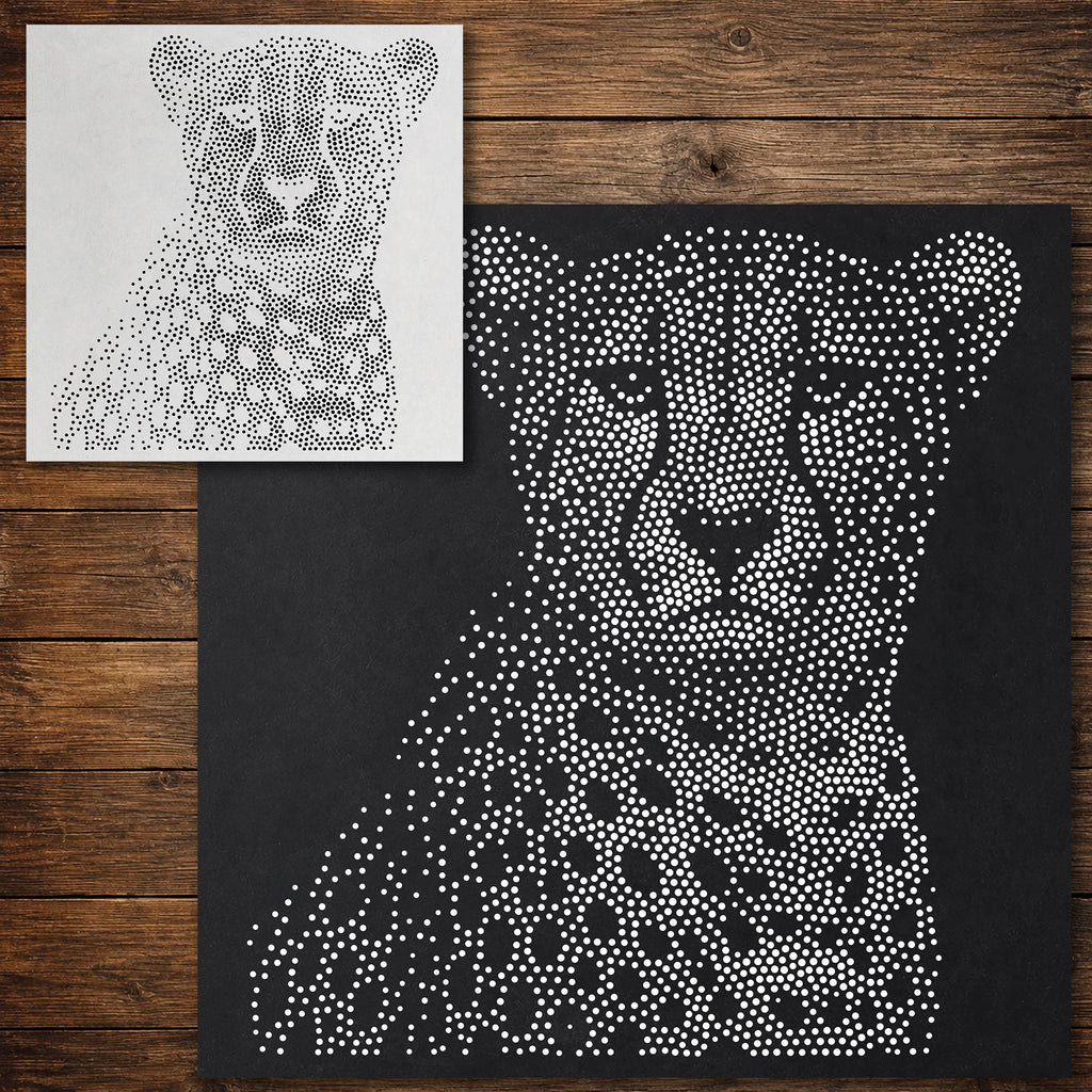 Cheetah Portrait Stencil reusable Mylar stencil, 300 x 300 mm
