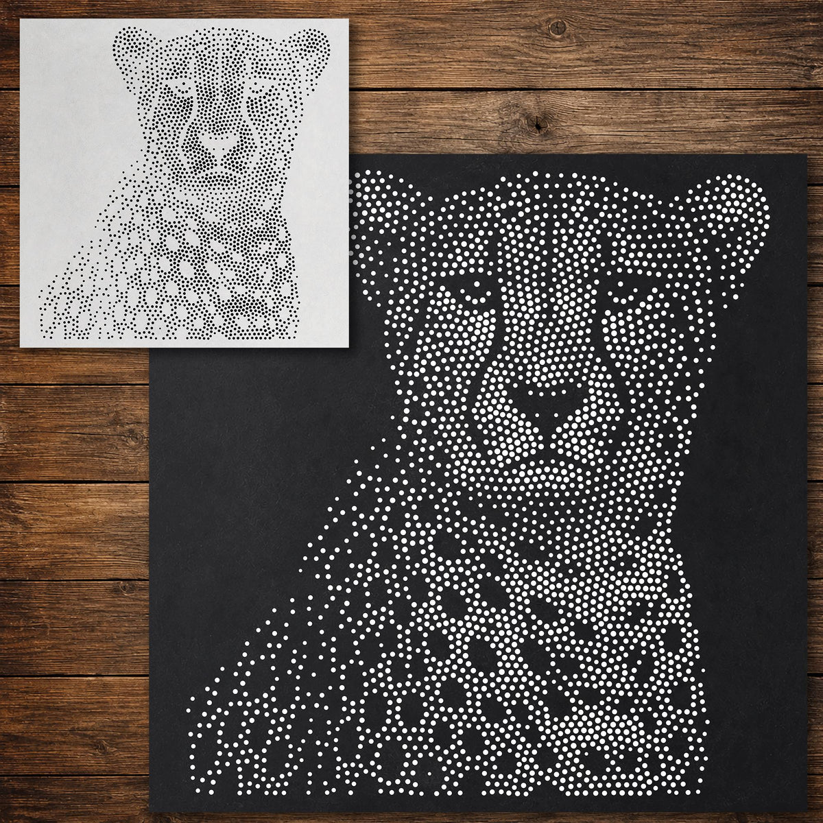 Cheetah Portrait Stencil reusable Mylar stencil, 300 x 300 mm