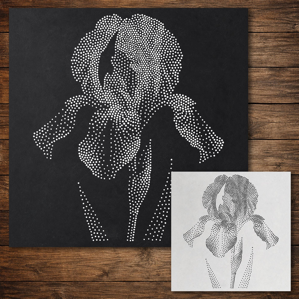 Iris Flower Stencil reusable Mylar stencil, 300 x 300 mm