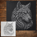 Tribal Wolf Head Stencil reusable Mylar stencil, 300 x 300 mm