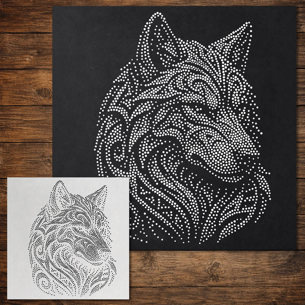 Tribal Wolf Head Stencil reusable Mylar stencil, 300 x 300 mm