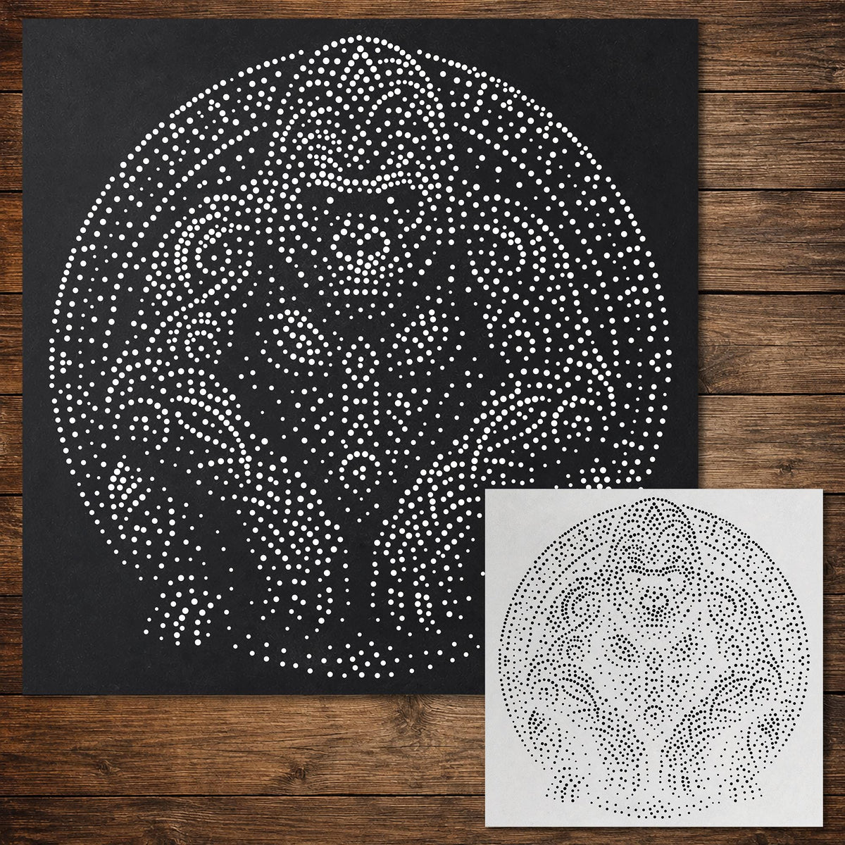 Tribal Gorilla Mandala Stencil reusable Mylar stencil, 300 x 300 mm