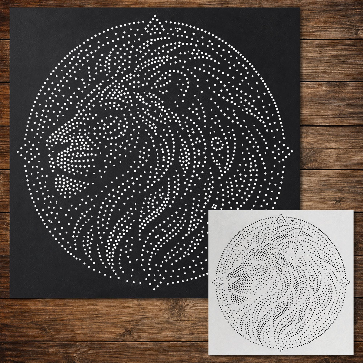 Tribal Lion Mandala Stencil reusable Mylar stencil, 300 x 300 mm