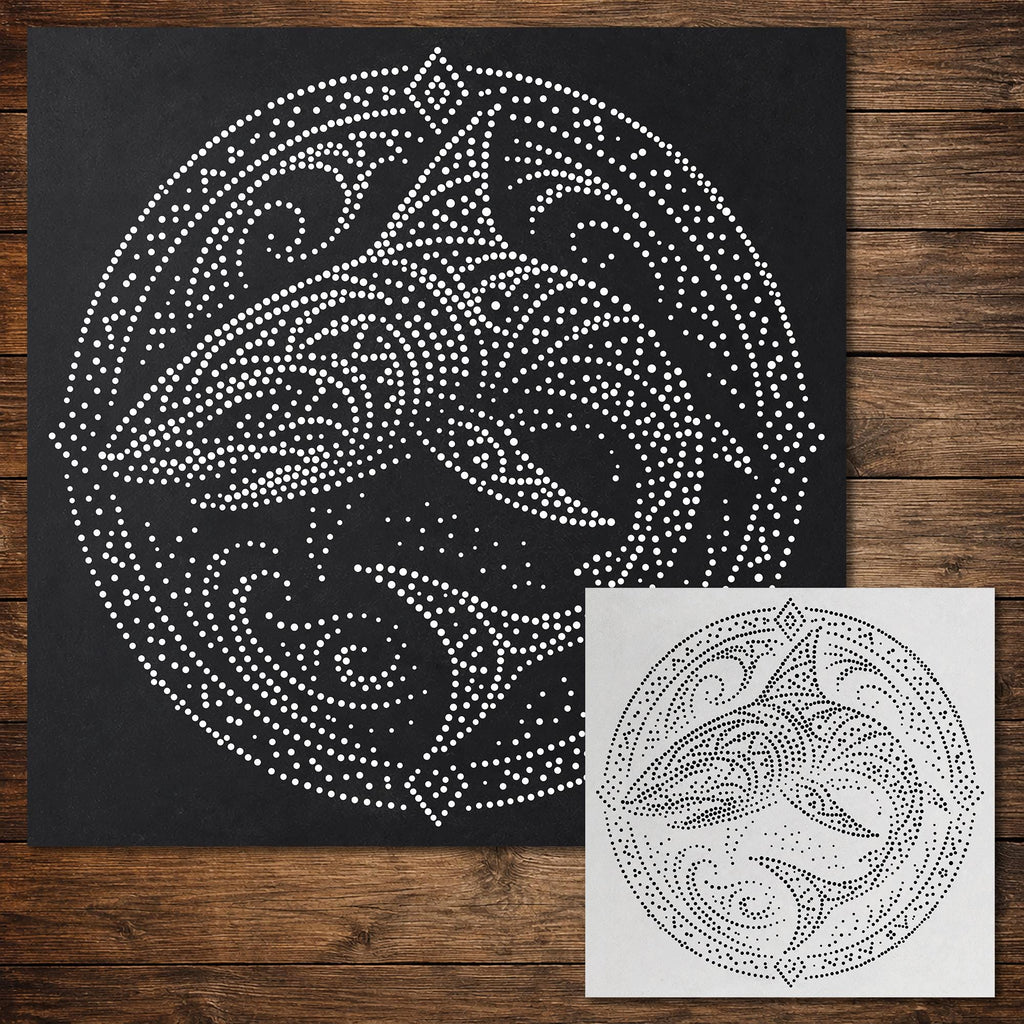 Tribal Shark Mandala Stencil reusable Mylar stencil, 300 x 300 mm
