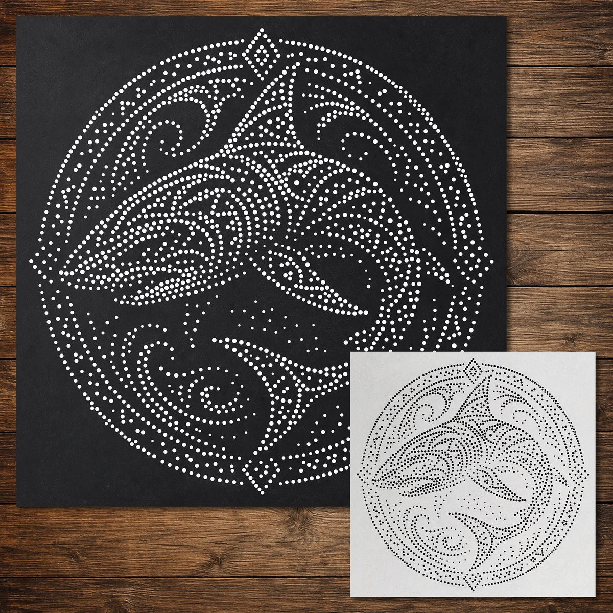 Tribal Shark Mandala Stencil reusable Mylar stencil, 300 x 300 mm