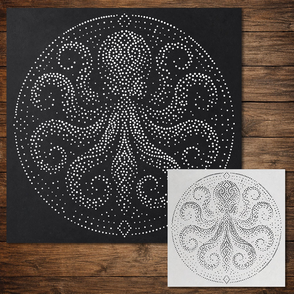 Tribal Octopus Mandala Stencil reusable Mylar stencil, 300 x 300 mm