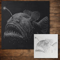Anglerfish Fish Stencil reusable Mylar stencil, 300 x 300 mm