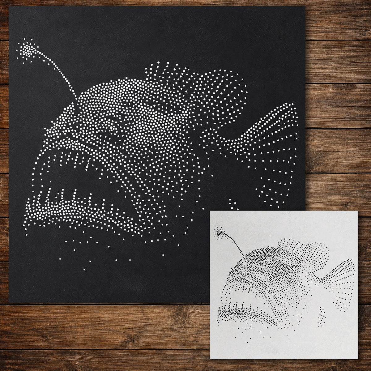 Anglerfish Fish Stencil reusable Mylar stencil, 300 x 300 mm