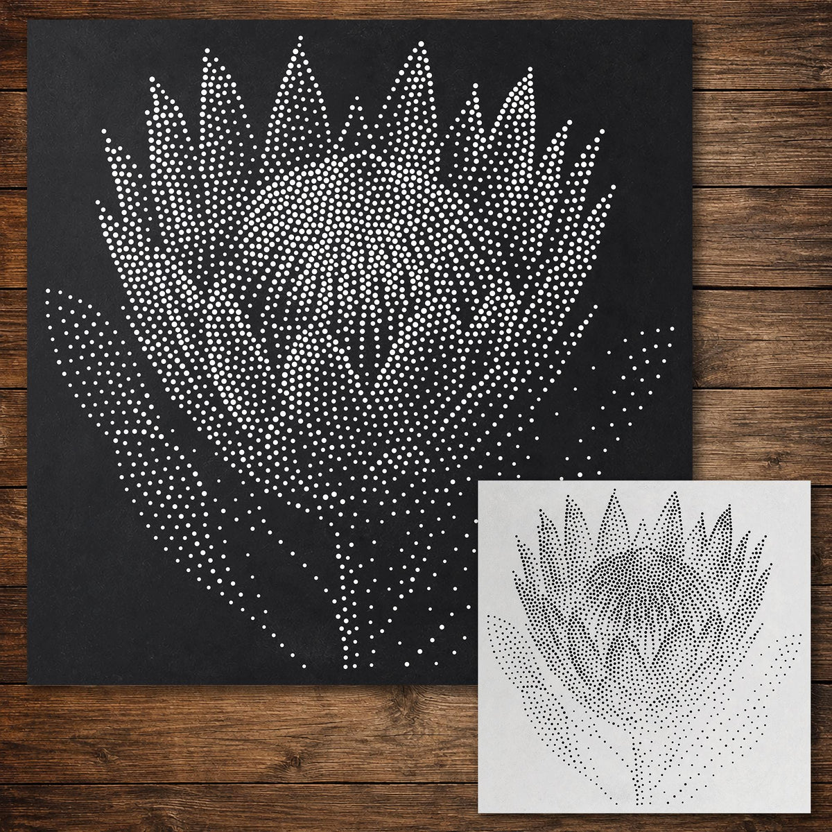 Protea Flower Stencil reusable Mylar stencil, 300 x 300 mm