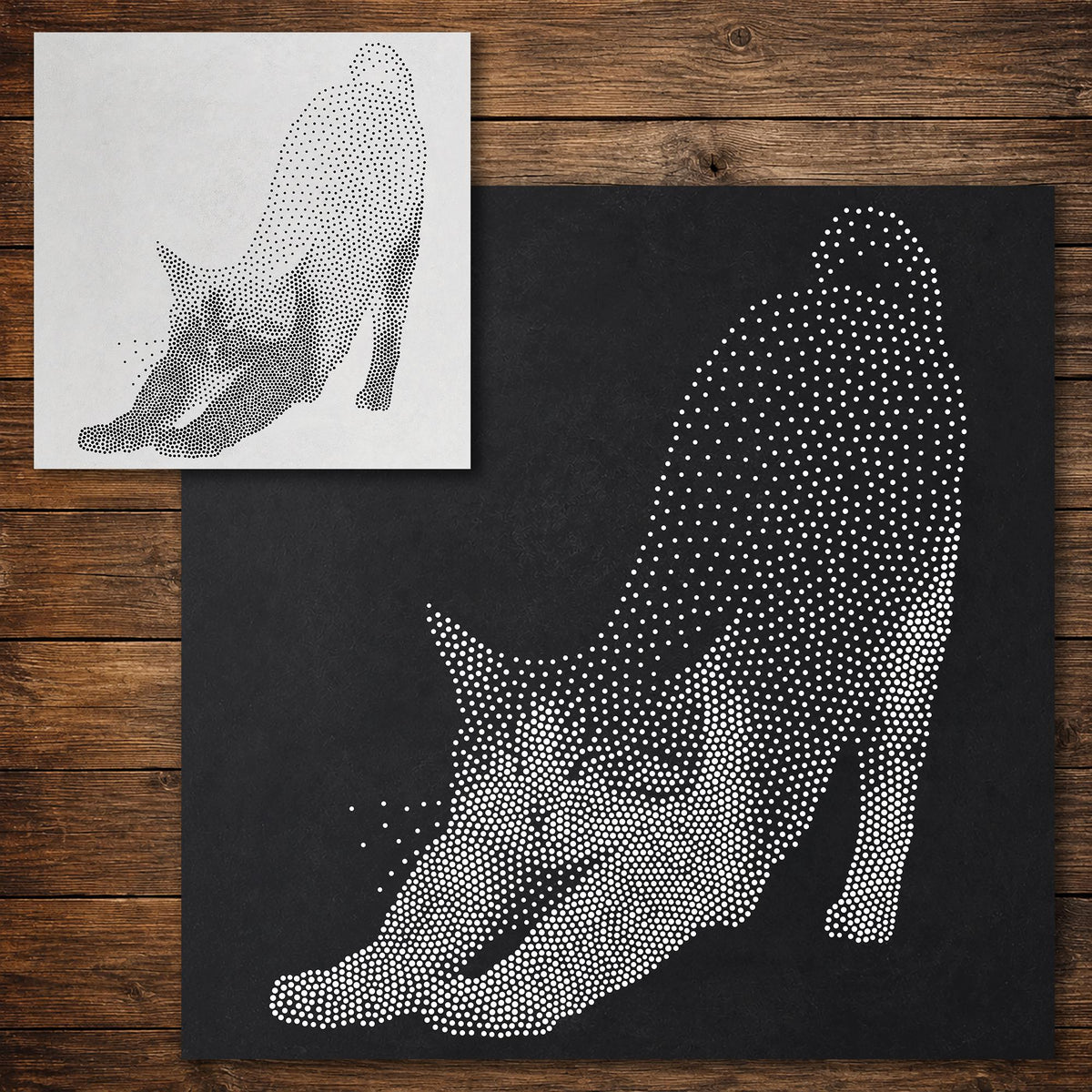 Cat Stretching Stencil reusable Mylar stencil, 300 x 300 mm