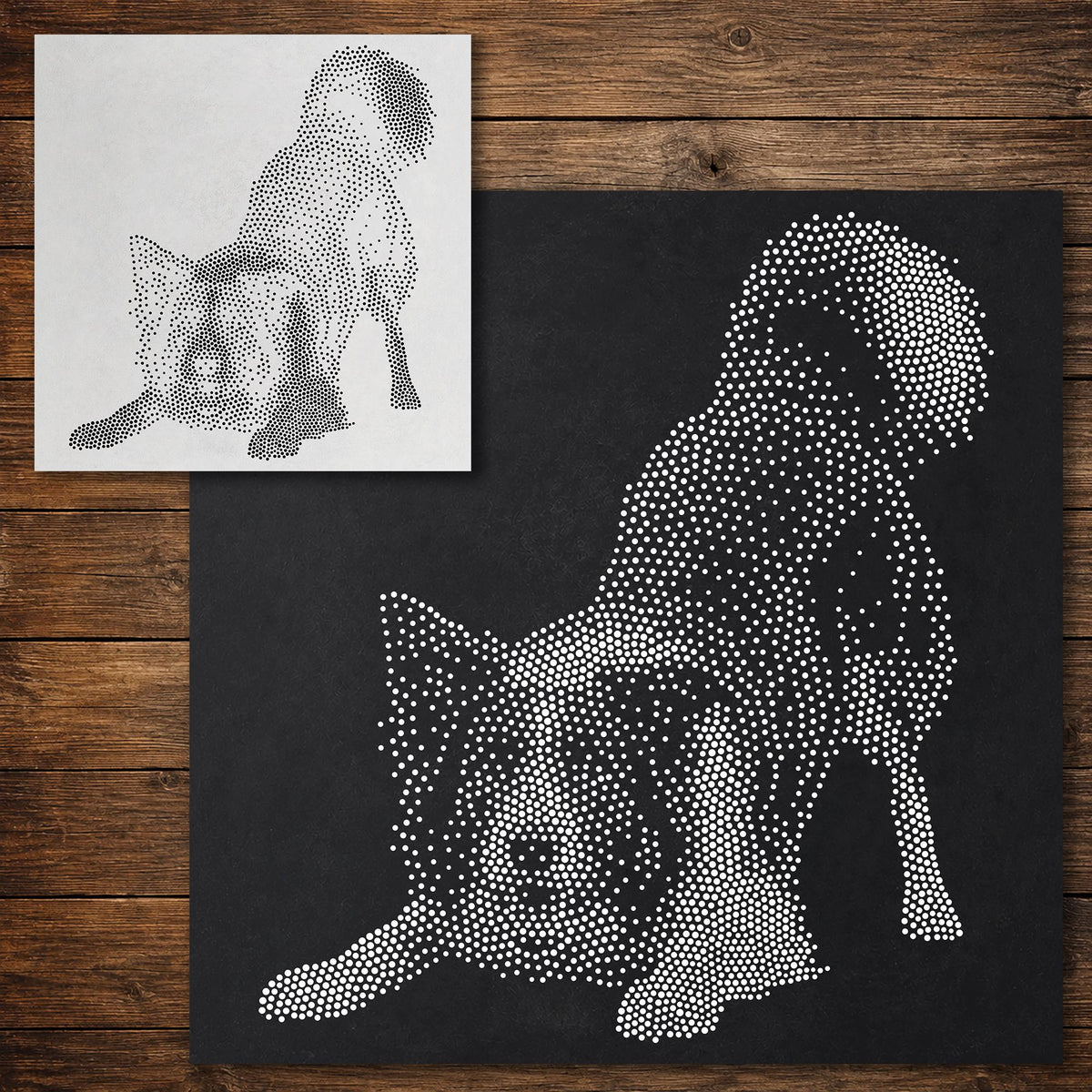 Border Collie Dog Playing Stencil reusable Mylar stencil, 300 x 300 mm