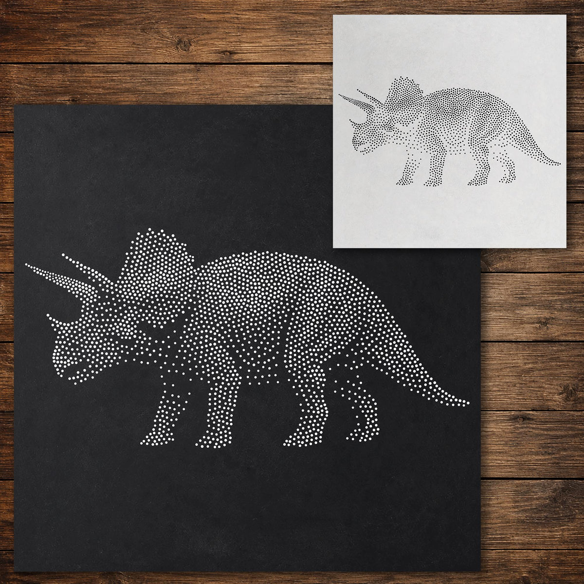 Triceratops Dinosaur Stencil reusable Mylar stencil, 300 x 300 mm