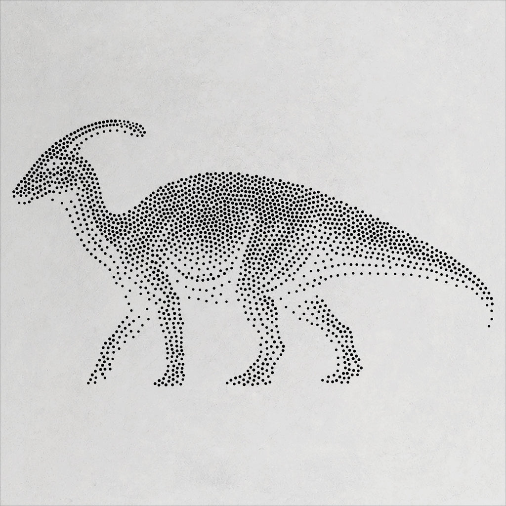 Parasaurolophus Dinosaur Stencil | Realistic Mylar Stipple Wall Art, Crafts (Large - 300mm / 12" approx)