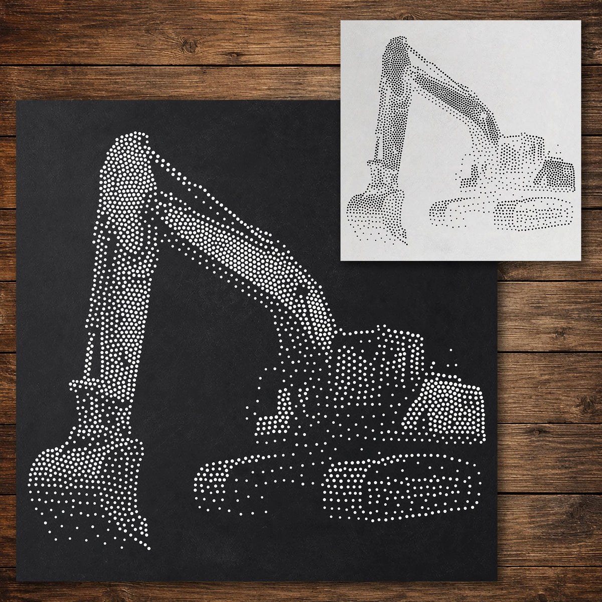 Excavator Digger Stencil reusable Mylar stencil, 300 x 300 mm