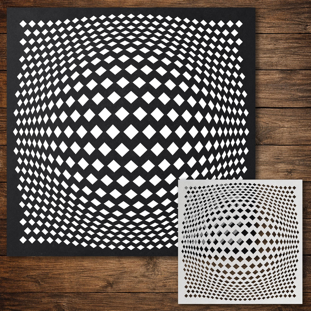 Geometric Grid #5 Stencil | Staggered Diamond Bulge | Detailed DIY Mylar Wall Art, Stipple Art Crafts (Large - 300mm / 12" approx)