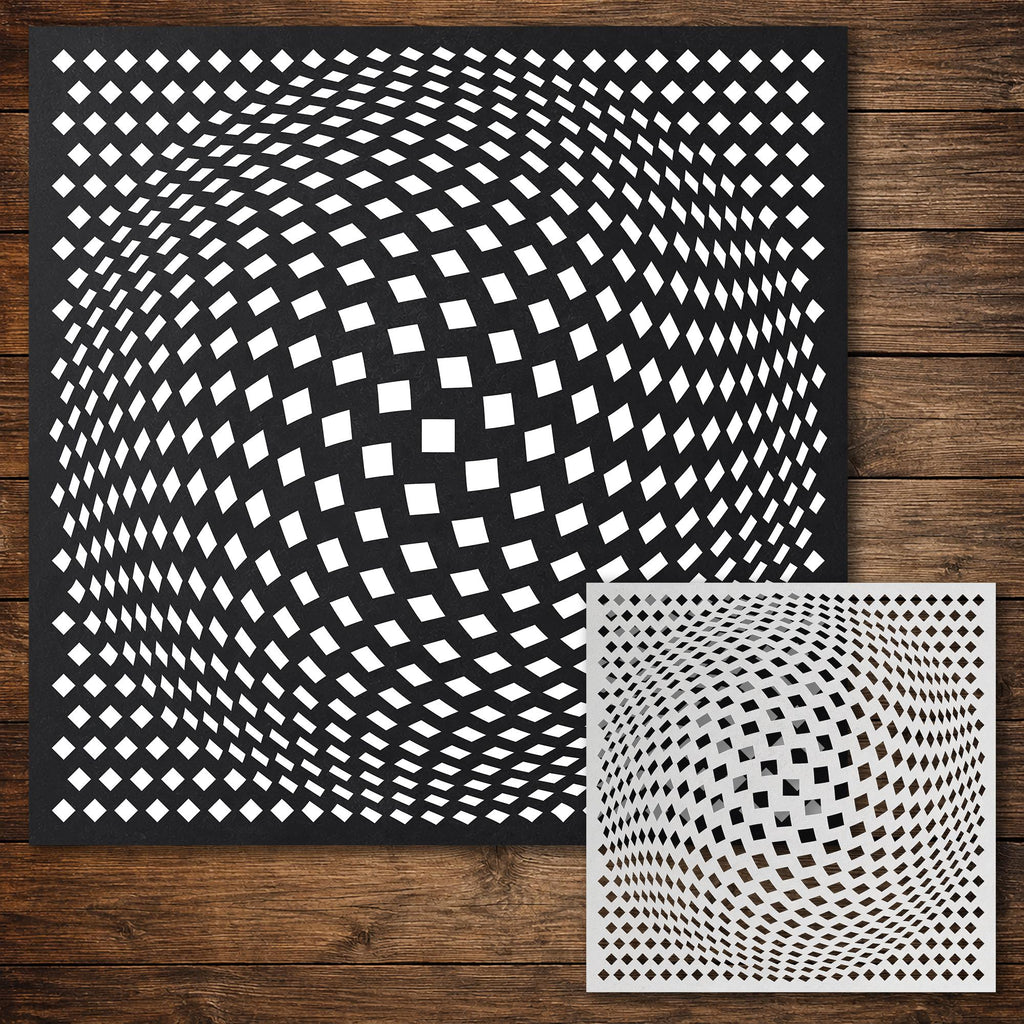 Geometric Grid #9 Stencil | Diamond Bulge Twist | Detailed DIY Mylar Wall Art, Stipple Art Crafts (Large - 300mm / 12" approx)