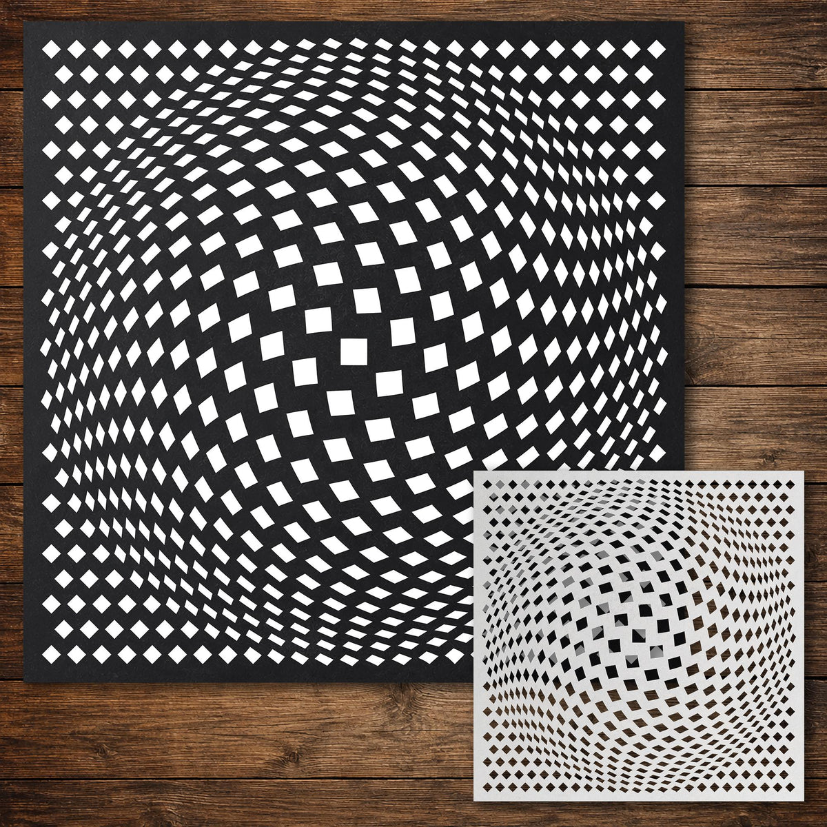 Geometric Grid #9 Stencil | Diamond Bulge Twist | Detailed DIY Mylar Wall Art, Stipple Art Crafts (Large - 300mm / 12" approx)