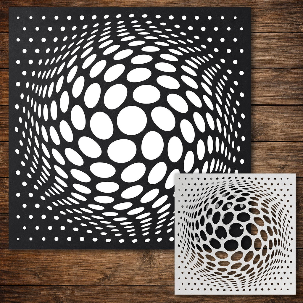 Geometric Grid #13 Stencil | Circle Bulge Gradient Twist | Detailed DIY Mylar Wall Art, Stipple Art Crafts (Large - 300mm / 12" approx)