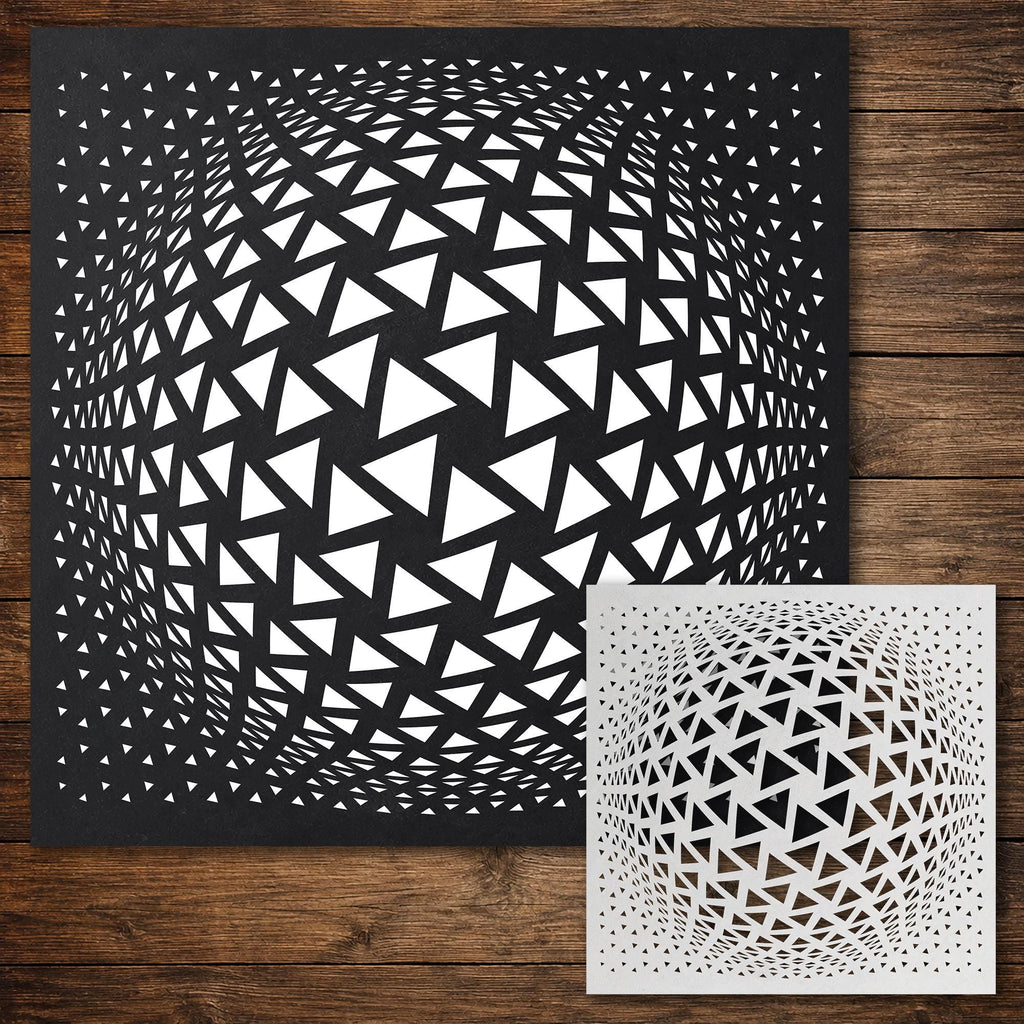 Geometric Grid #14 Stencil | Triangle Bulge Gradient Rotated | Detailed DIY Mylar Wall Art, Stipple Art Crafts (Large - 300mm / 12" approx)