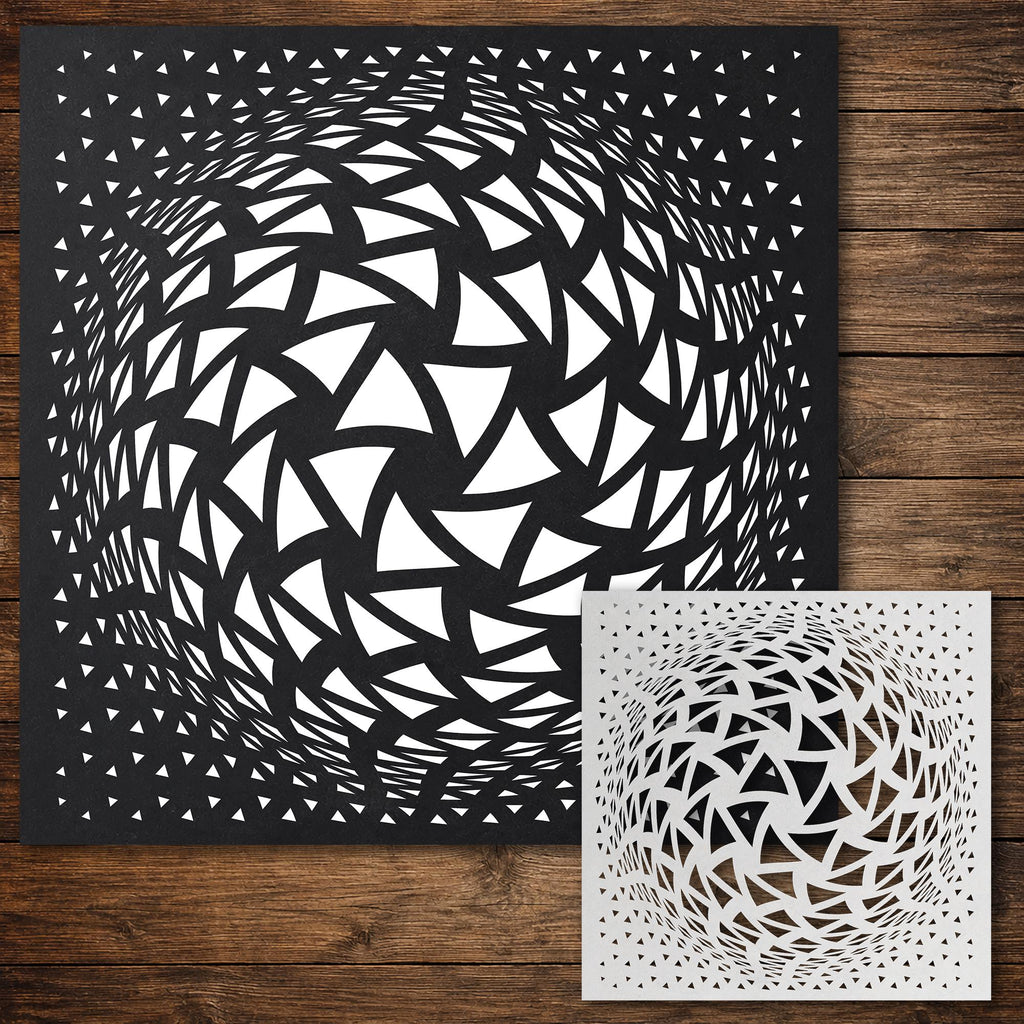 Geometric Grid #15 Stencil | Triangle Bulge Gradient Rotated Twist | Detailed DIY Mylar Wall Art, Stipple Art Crafts (Large - 300mm / 12")