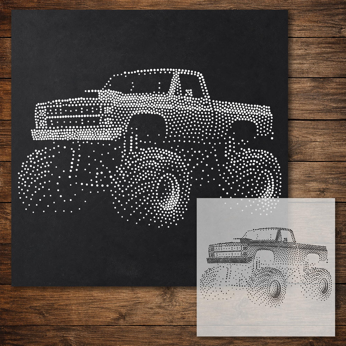 Monster Truck Stencil reusable Mylar stencil, 300 x 300 mm