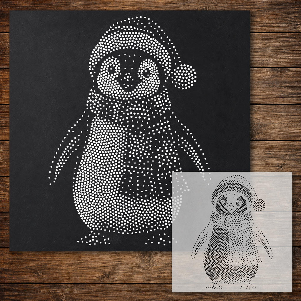 Christmas Penguin Stencil reusable Mylar stencil, 300 x 300 mm