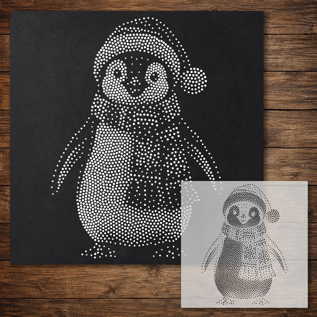 Christmas Penguin Stencil reusable Mylar stencil, 300 x 300 mm