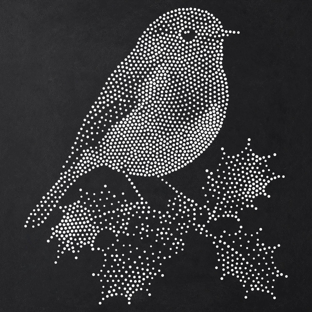 Christmas Robin with Holly Stencil | Realistic Mylar Stipple Wall Art, Crafts (Large - 300mm / 12" approx)